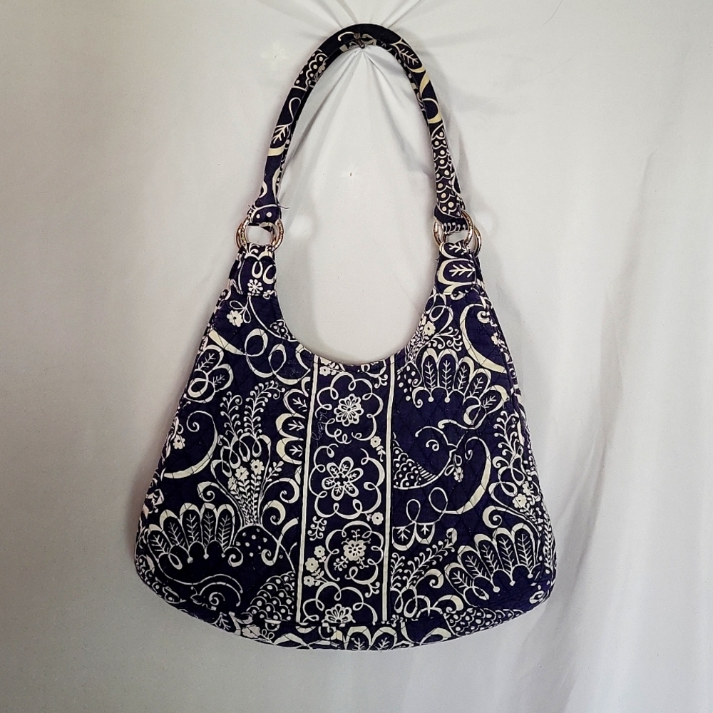 VERA BRADLEY PURSE, navy, and white pattern